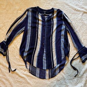 Nine West Navy and White Striped Blouse